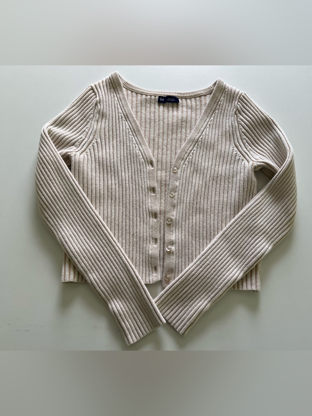 GAP Ribbed V-Neck Button Cardigan - Cream